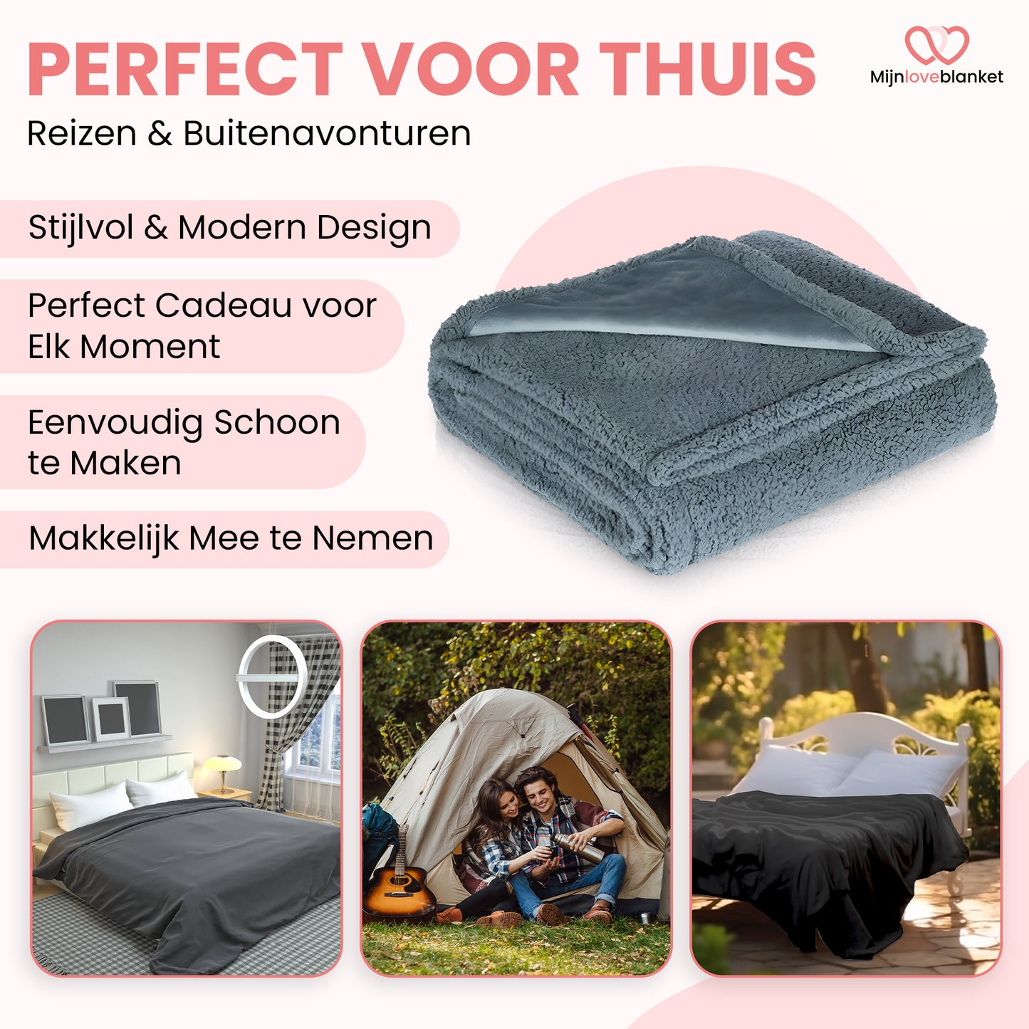Love Blanket - Waterdicht Deken XL (145x216 cm) - Grijs